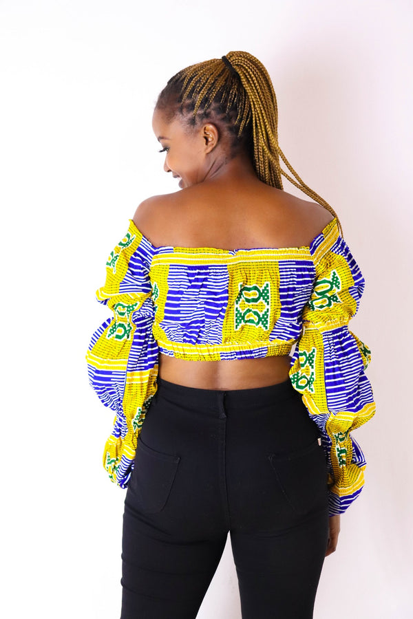 Sahihi Women's African Print Off Shoulder Crop Top (Yellow)