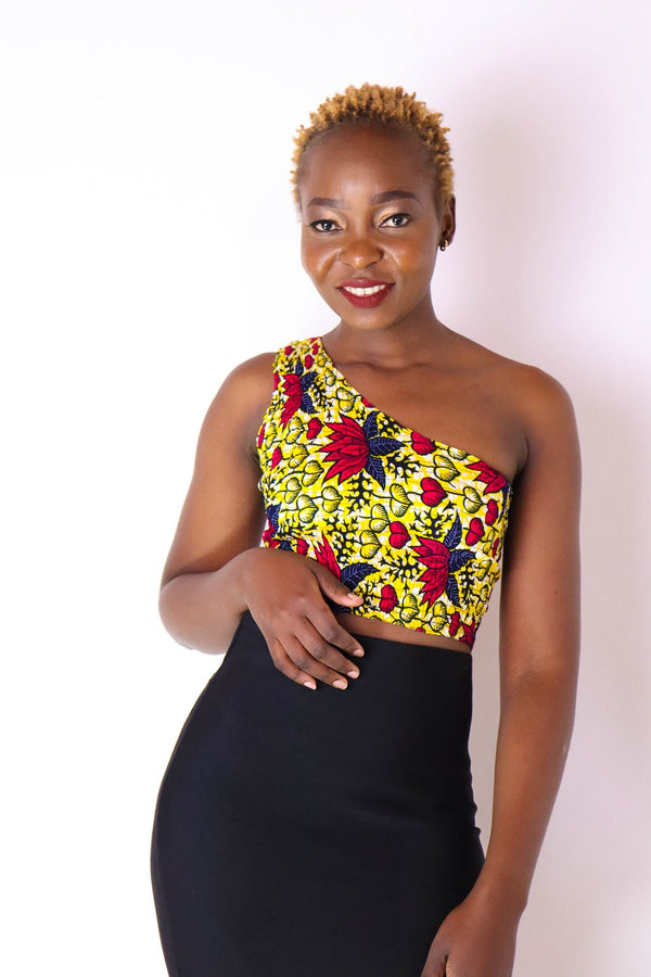 Nzela Women's African Print One Shoulder Top (Yellow)