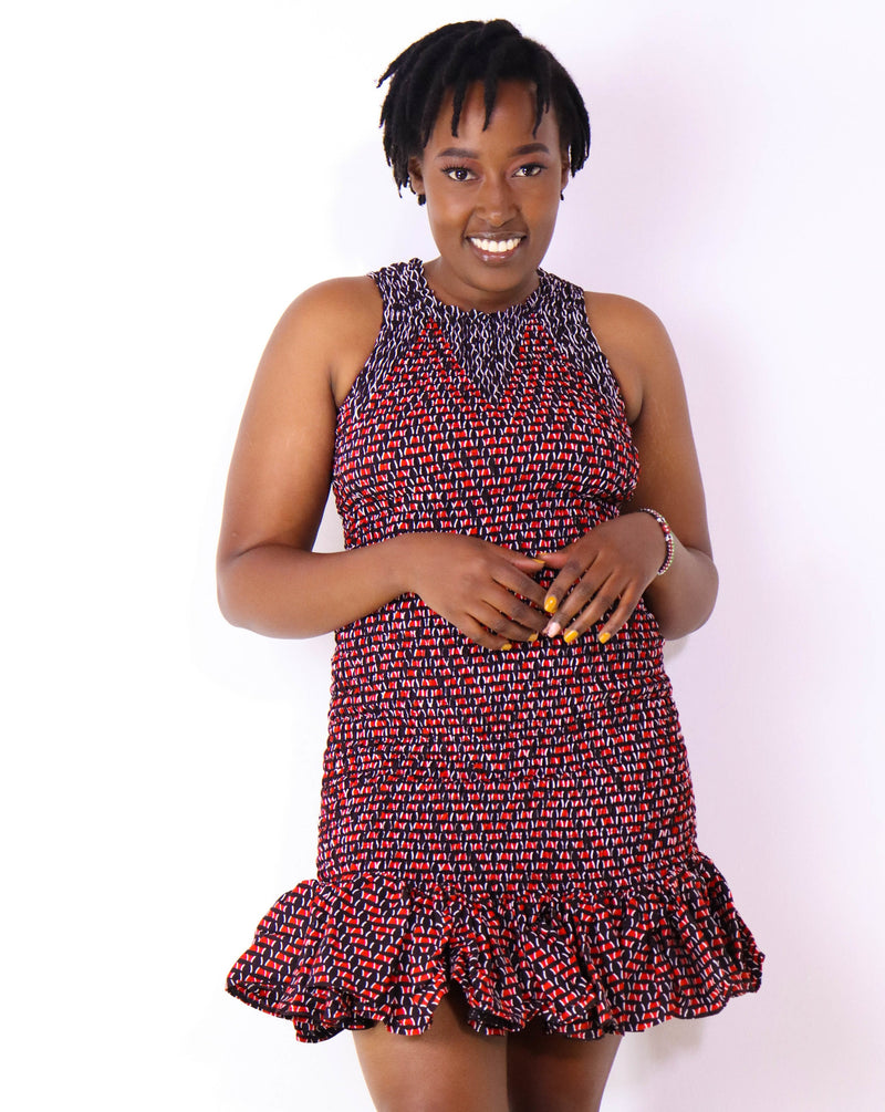 Jema Women's African Print Stretch Dress (Burgundy)
