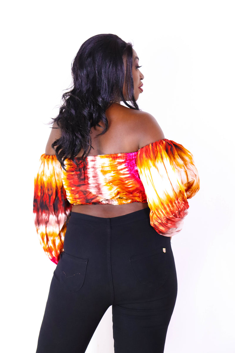 Shiro Women's African Print Off Shoulder Crop Top  (Orange/Red)