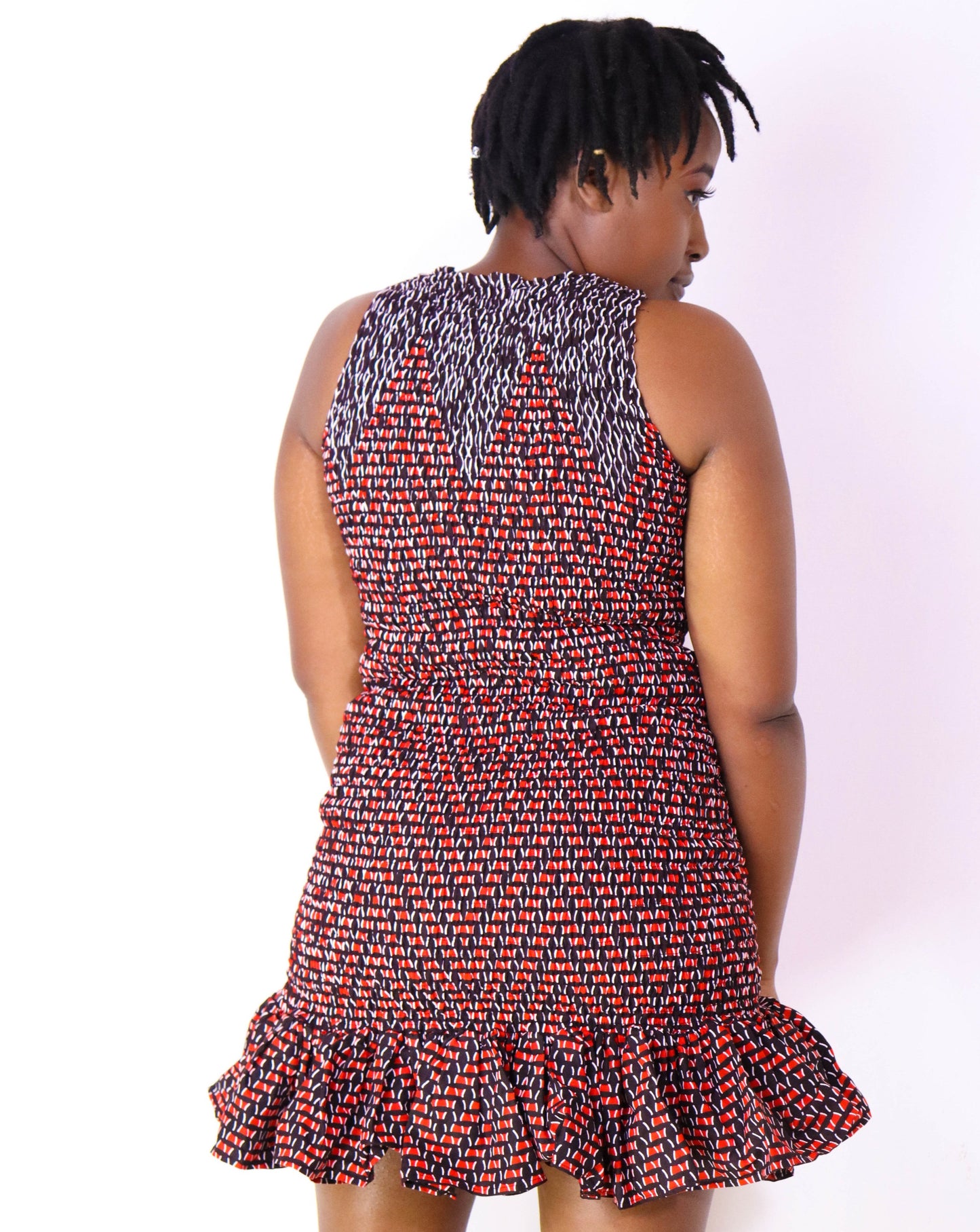 Jema Women's African Print Stretch Dress (Burgundy)