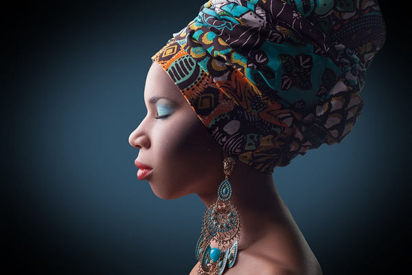Beautiful African model wearing an African print headwrap
