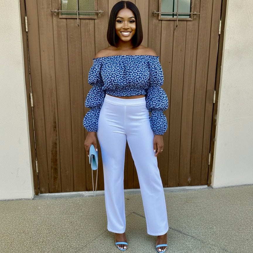 Tayari Women's African Print off shoulder Crop Top (Blue)