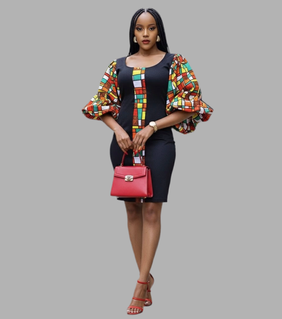 Maza Women's African Print Mini-Dress (Checked)