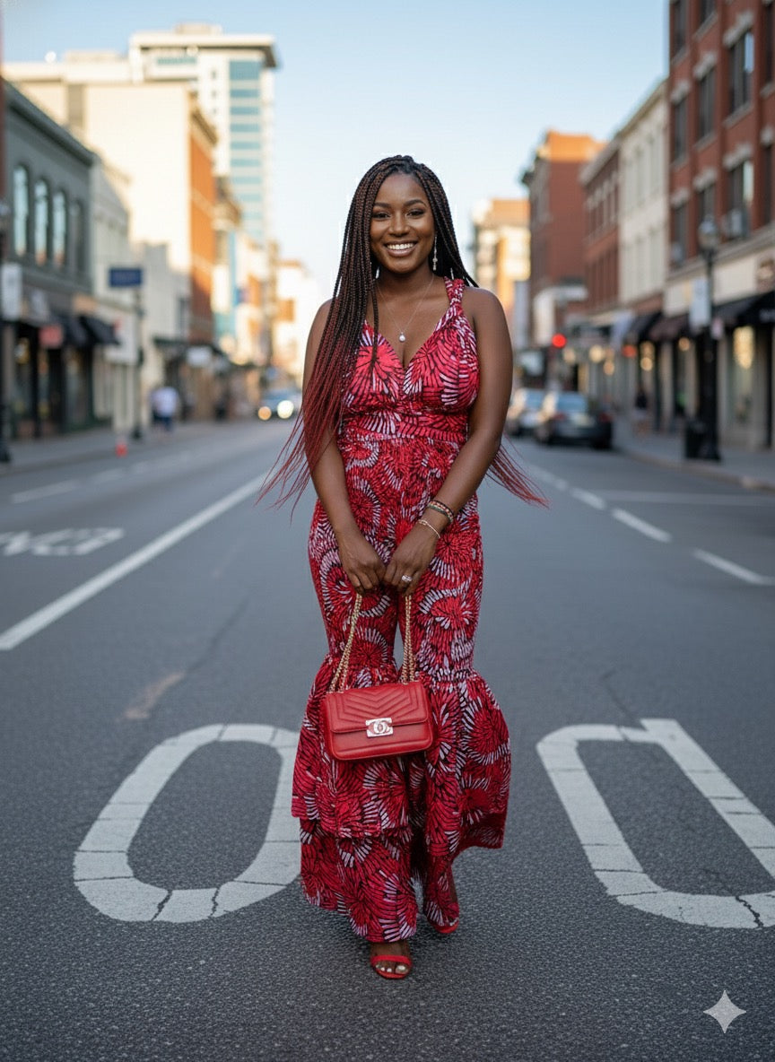 Amina Women's African Print Bell Bottom Infinity Jumpsuit