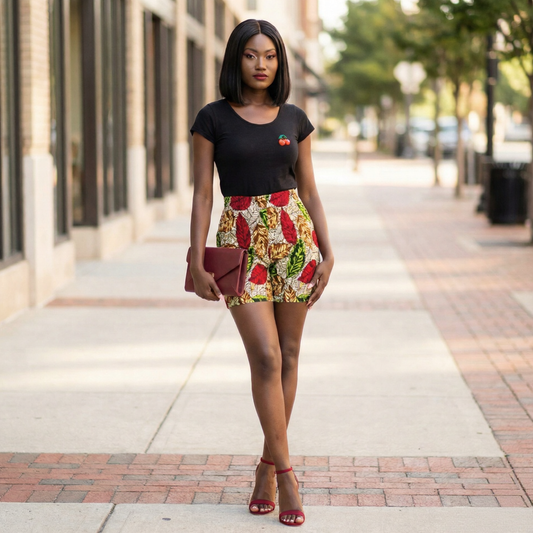 Asir Women's African Print Stretchy Shorts (Lime Green)