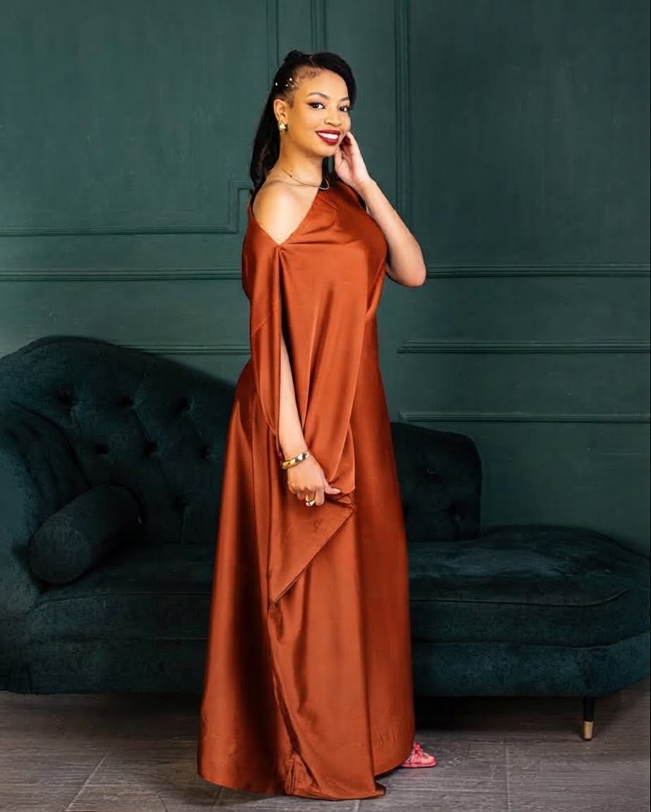 Nuru Elegant Crepe Kaftan Dress | Contemporary Women's Maxi Gown - Burnt Orange