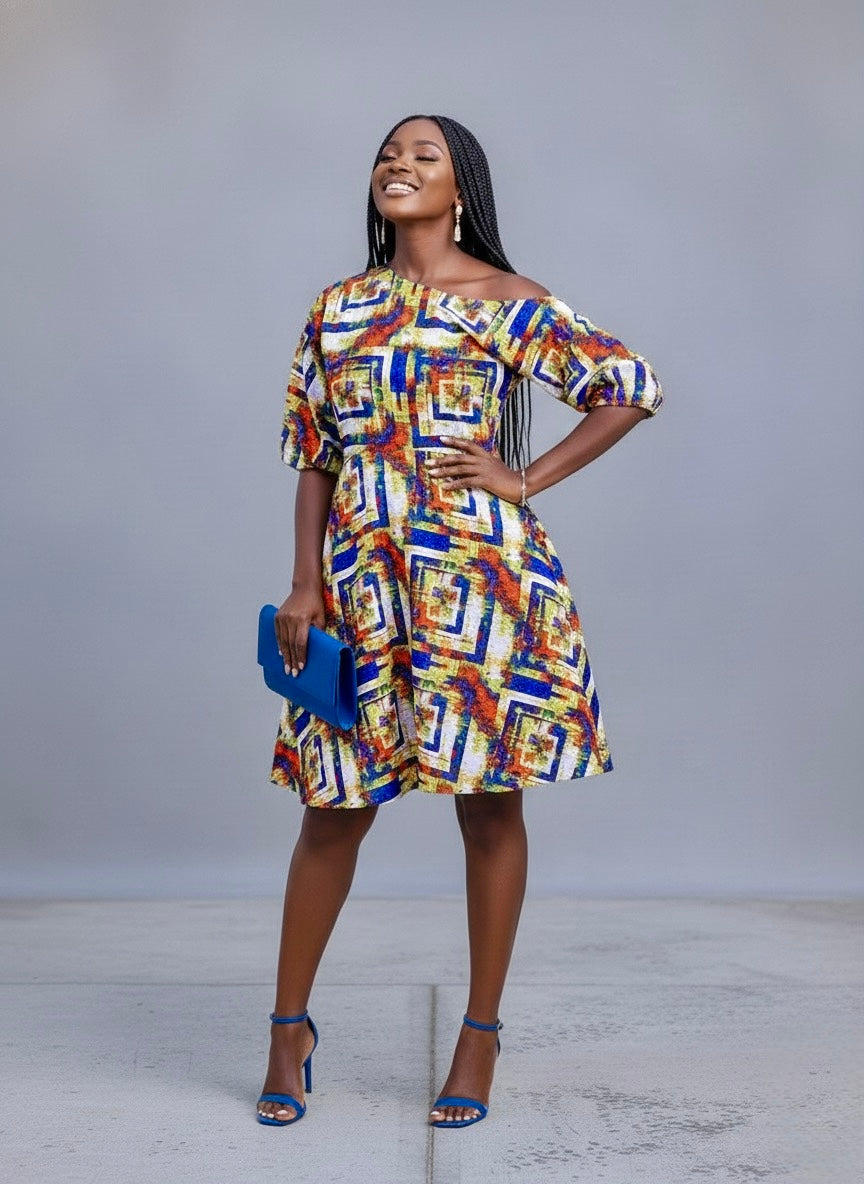 Onisha African Print Off Shoulder Mini Dress