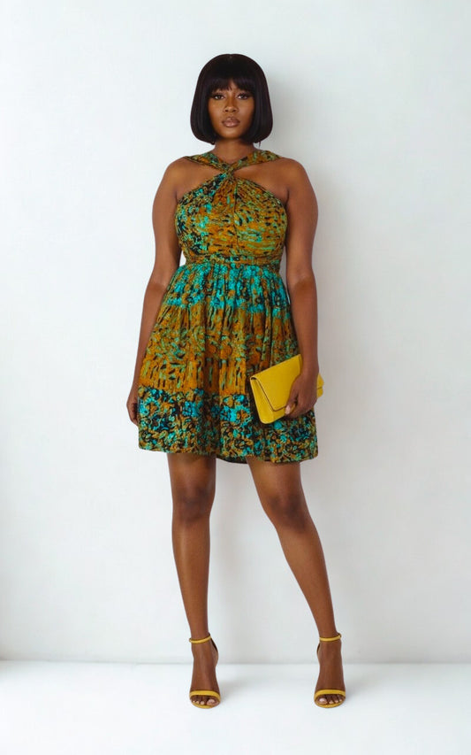 Malkia Mustard Yellow African Print Infinity Dress
