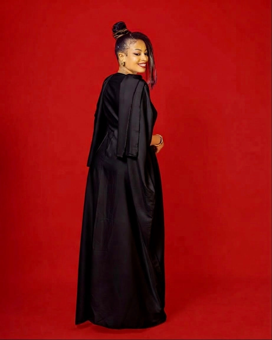 Rembo Elegant Crepe Women's Kaftan | With Scarf - Black