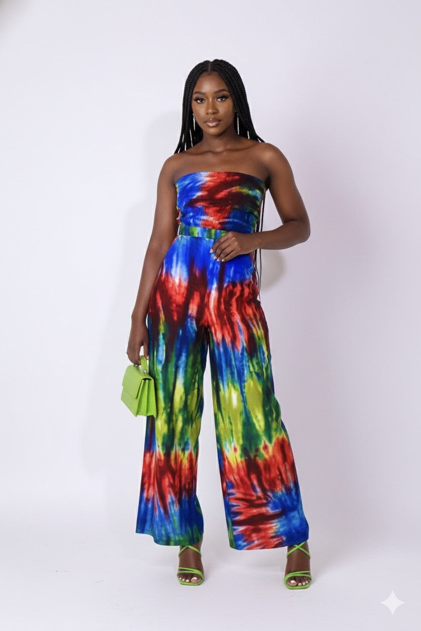 Feye Women's African Print Crop Top and Matching Wide-leg Pant Set  (Multicolor)