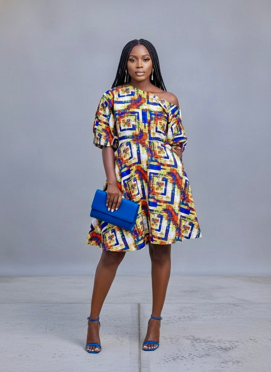 Onisha African Print Off Shoulder Mini Dress