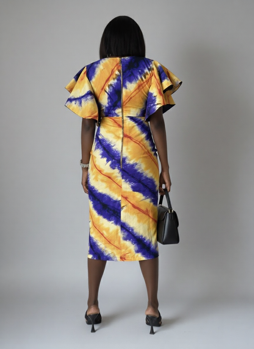 Nala Ankara Midi Dress - Yellow and Blue