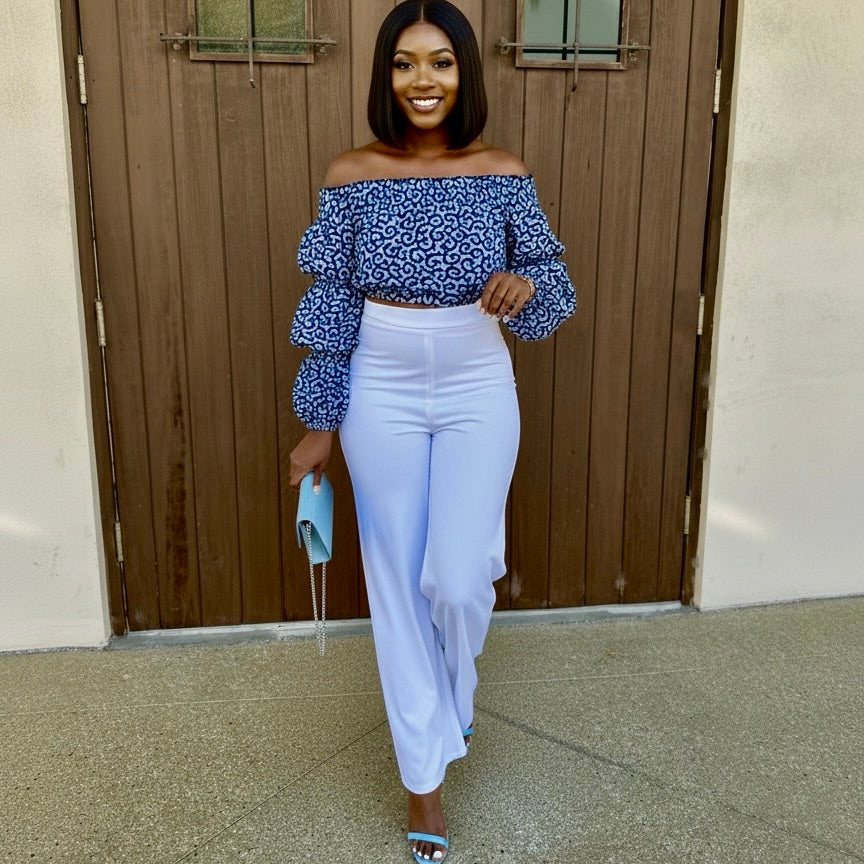 Tayari Women's African Print off shoulder Crop Top (Blue)