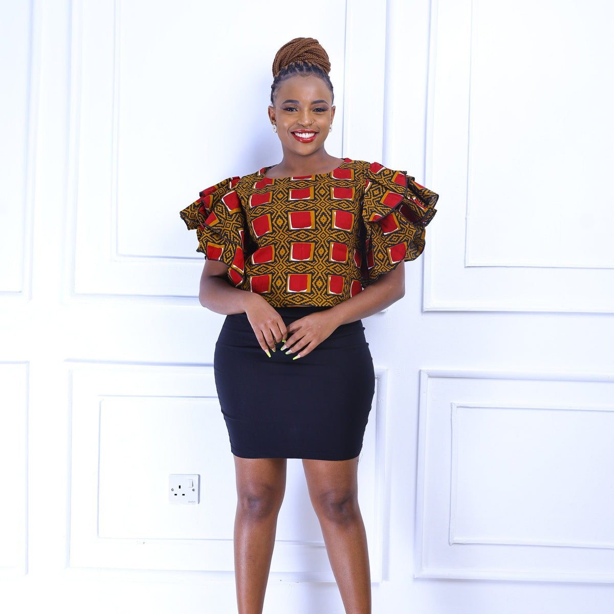 🎁 Nalah Women's African Print Ruffle Top (100% off)