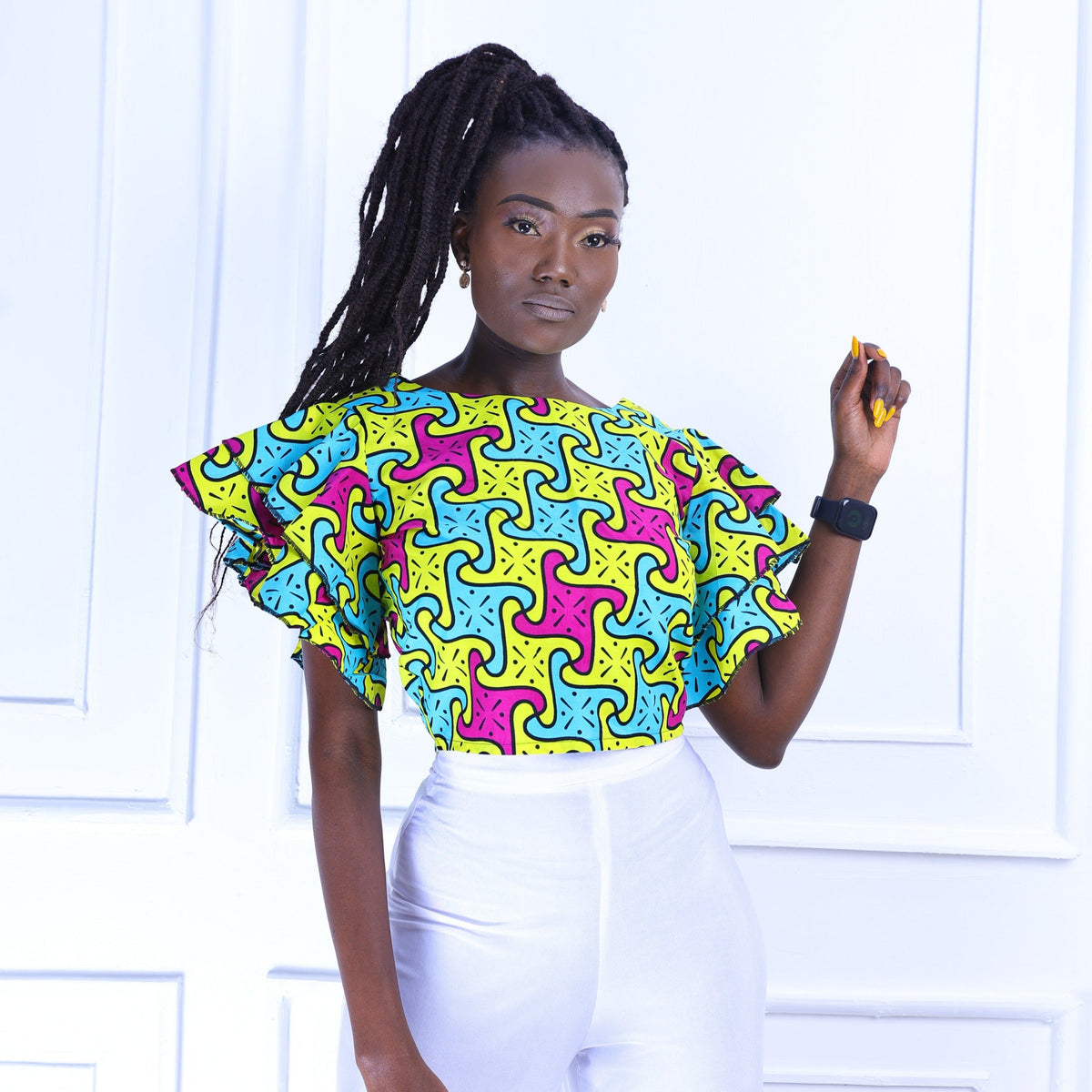 🎁 Nalah Women's African Print Ruffle Top (100% off)