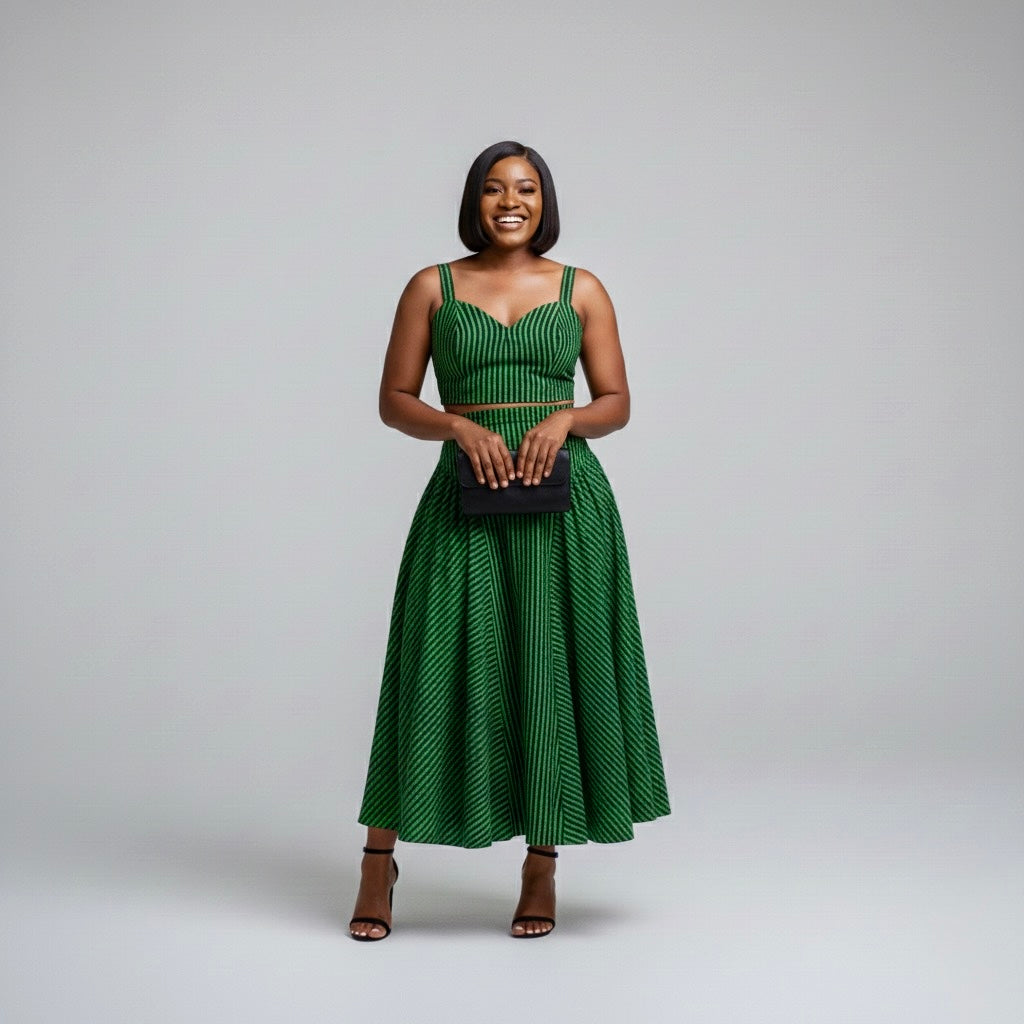 Liyah Two piece skirt set- Green