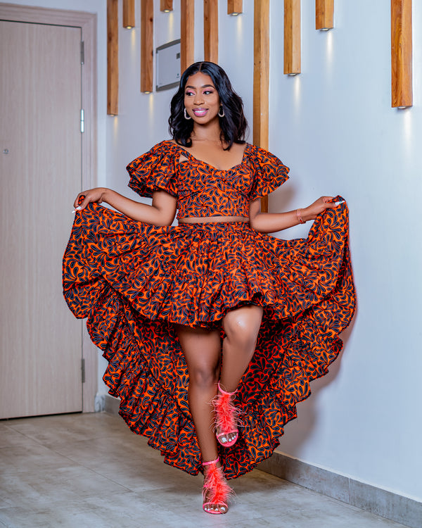 Ora Women's African Print High-Low Skirt (Orange)
