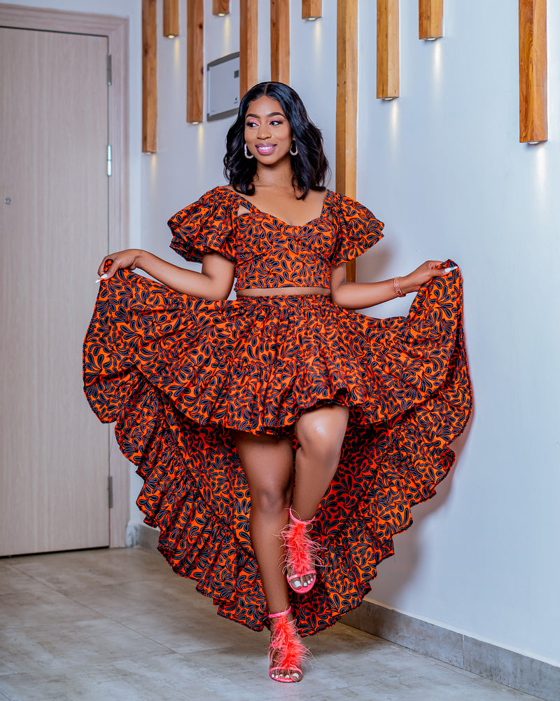 Ora high-low African Print skirt (Orange Print)