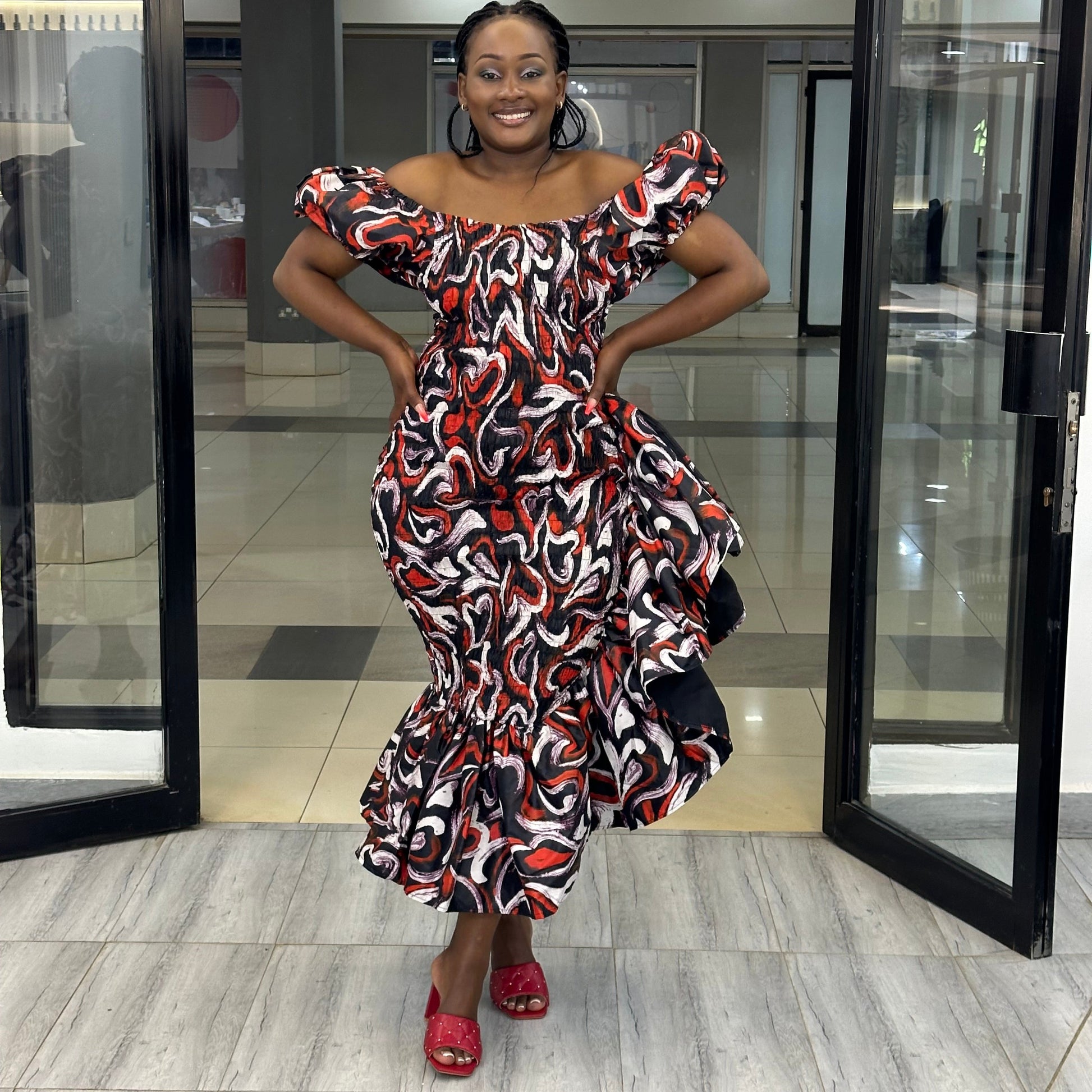 Seti Women's African Print Off-Shoulder Side Ruffle Dress Seti Women's African Print Off-Shoulder Side Ruffle Dress