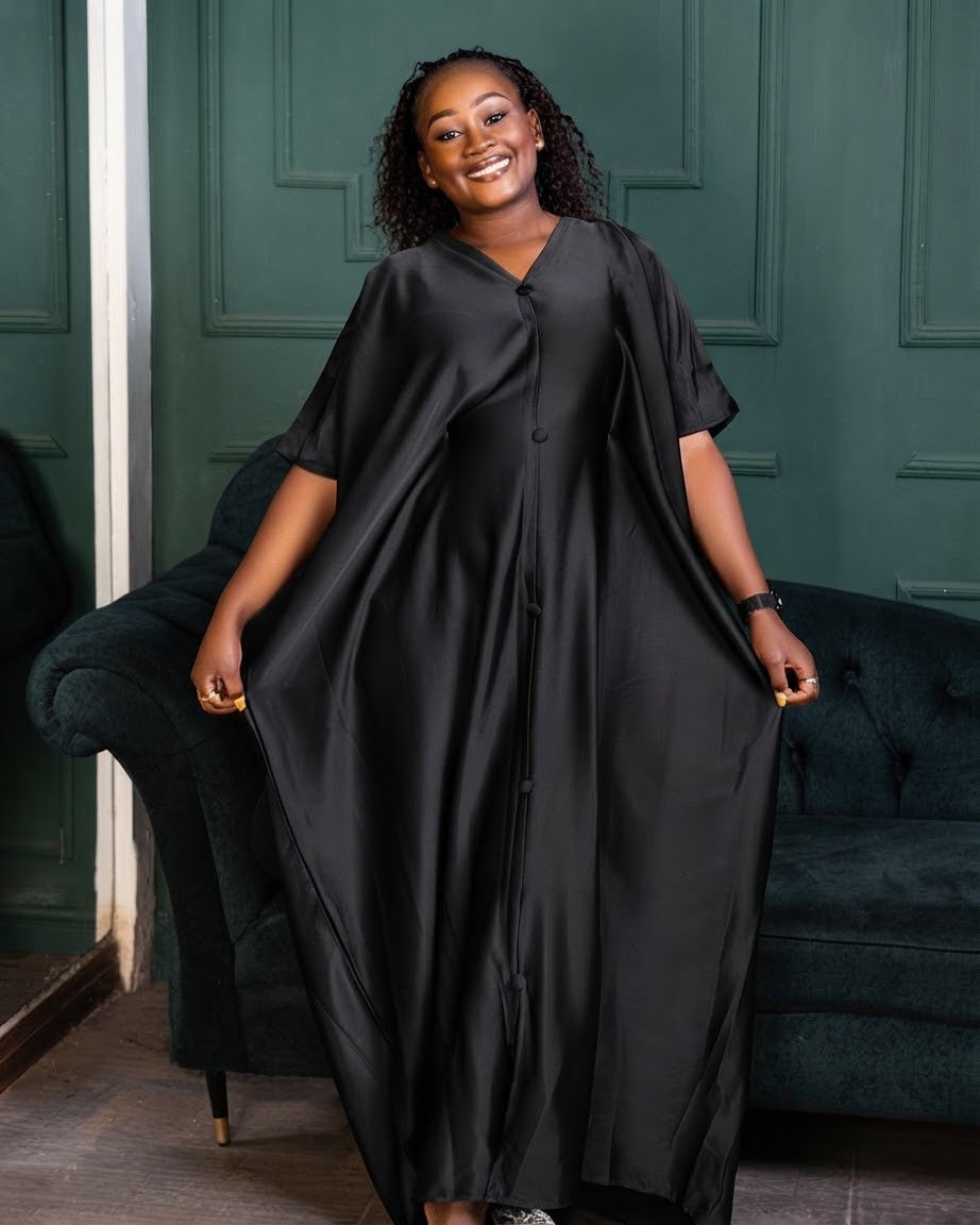 Rembo Elegant Crepe Women's Kaftan | With Scarf - Black