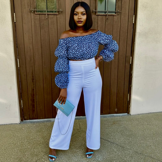 Tayari Women's African Print off shoulder Crop Top (Blue)