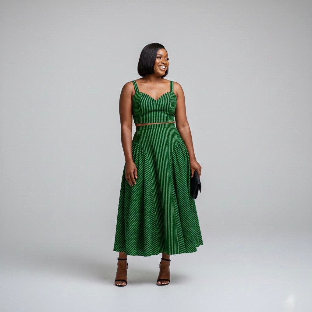 Liyah Two piece skirt set- Green