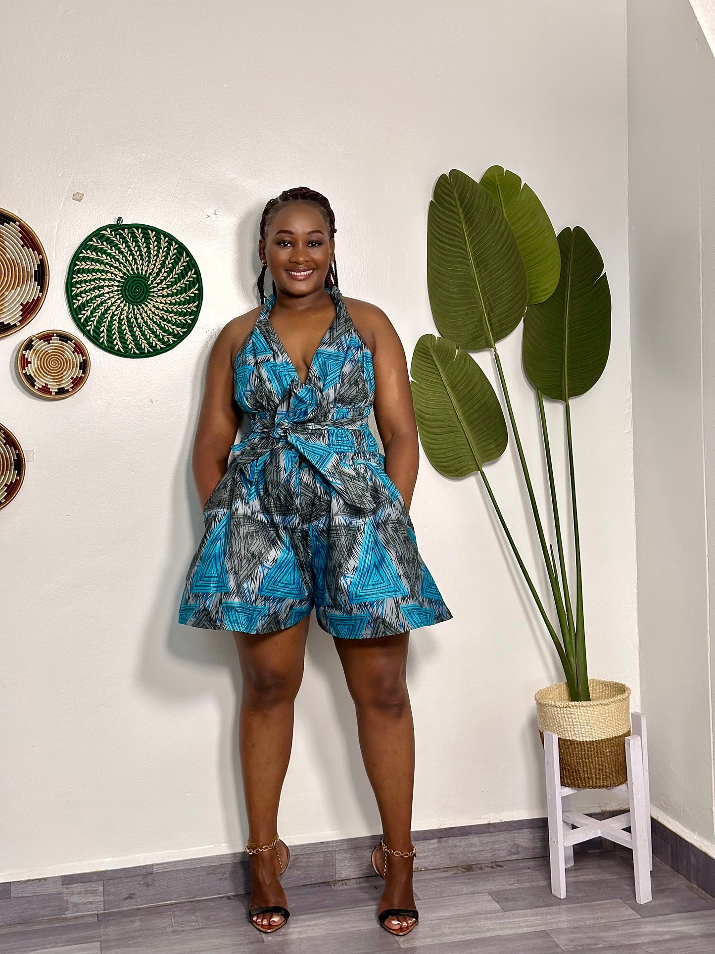 Ndio Women's African Print Infinity Romper- Blue