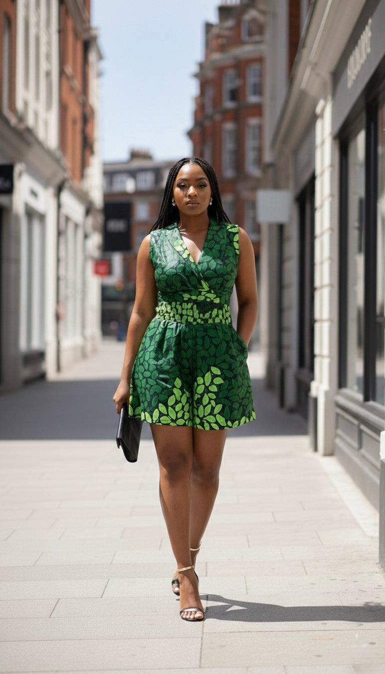 Ndio Women's African Print Infinity Romper- Green