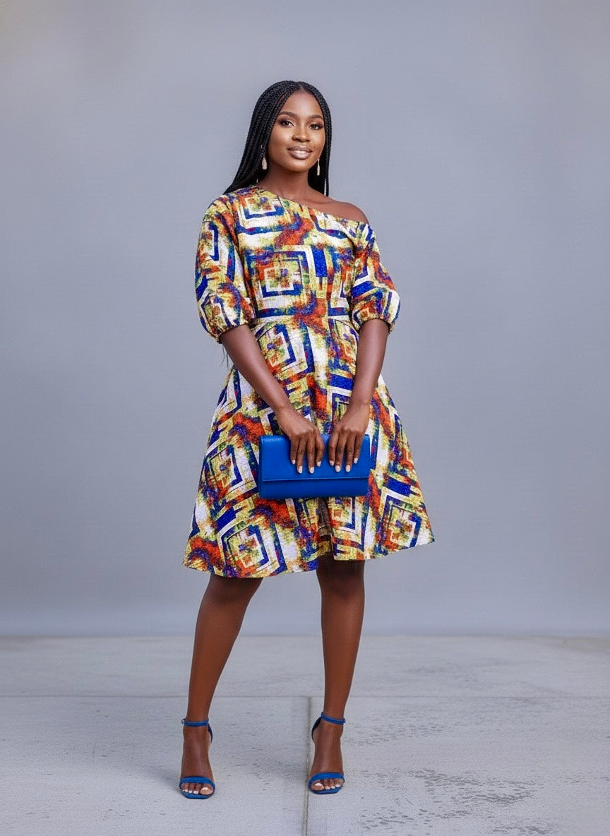 Onisha African Print Off Shoulder Mini Dress
