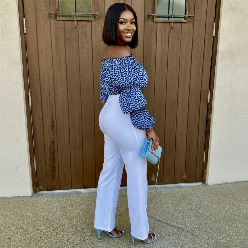 Tayari Women's African Print off shoulder Crop Top (Blue)