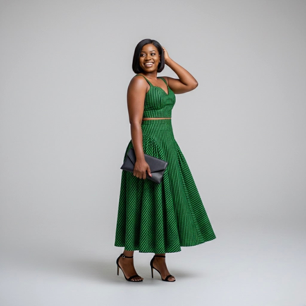 Liyah Two piece skirt set- Green