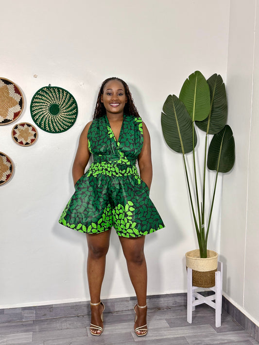 Ndio Women's African Print Infinity Romper- Green