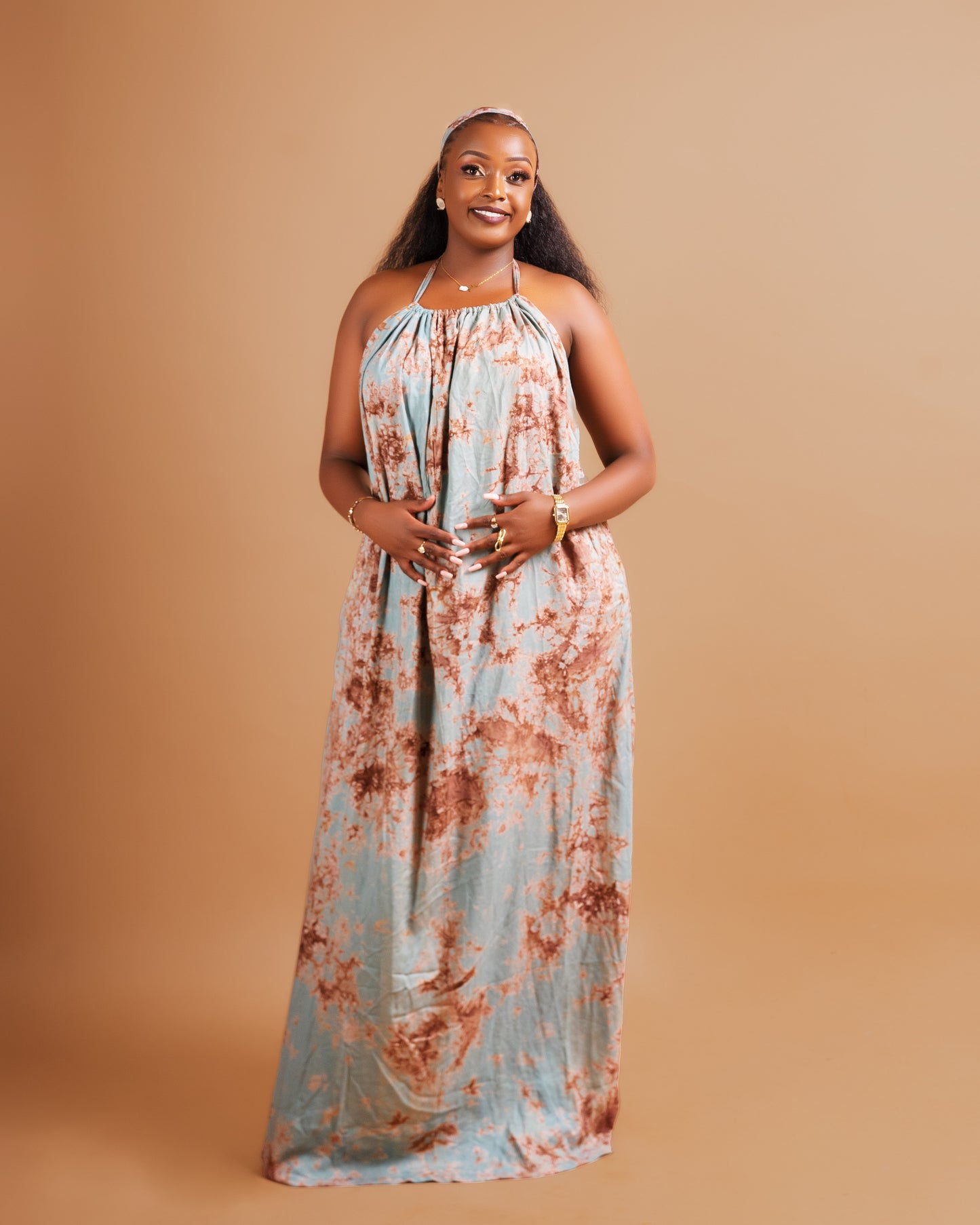 Zia Backless Maxi Dress | with in built boob support and head wrap - Gray