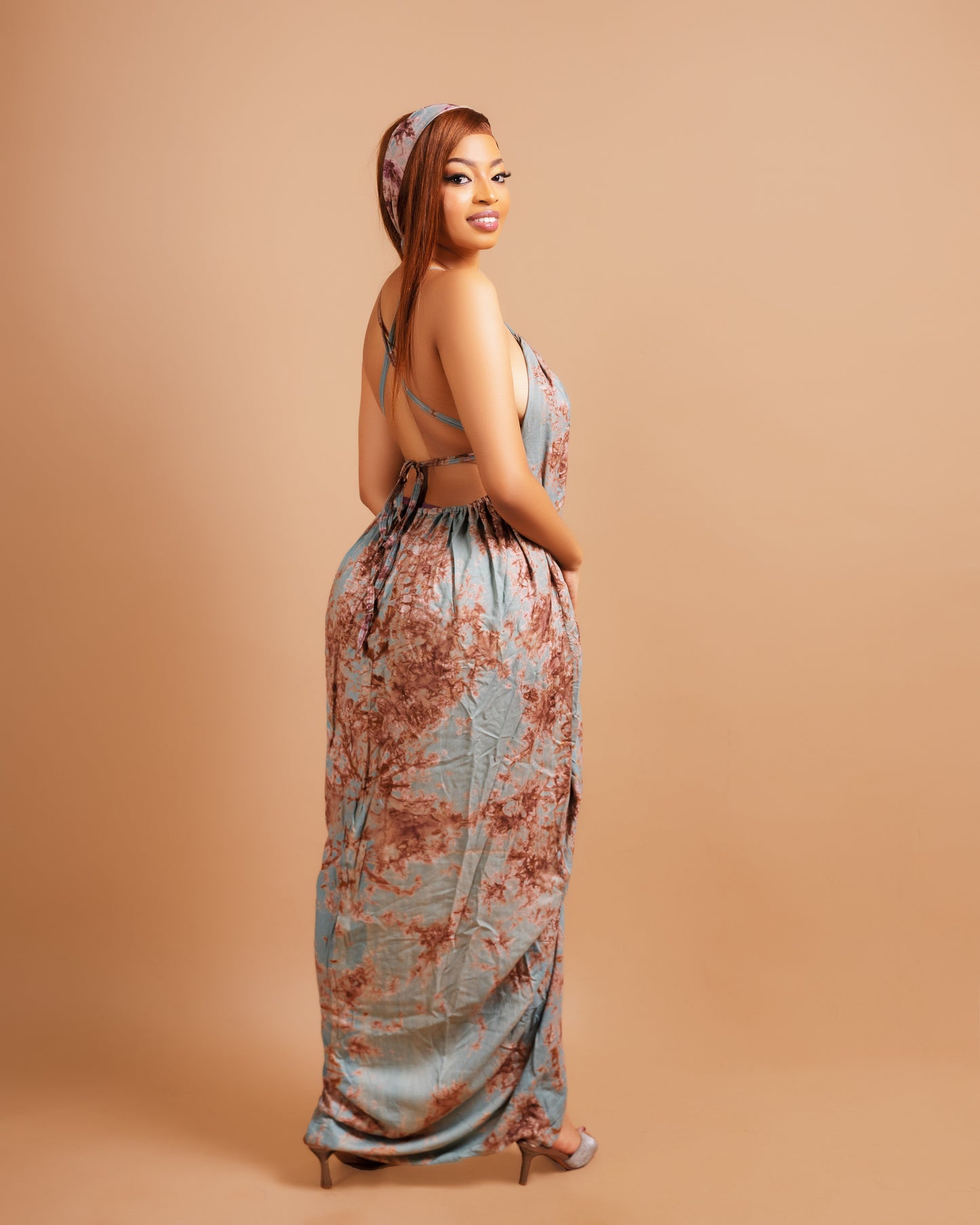 Zia Backless Maxi Dress | with in built boob support and head wrap - Gray