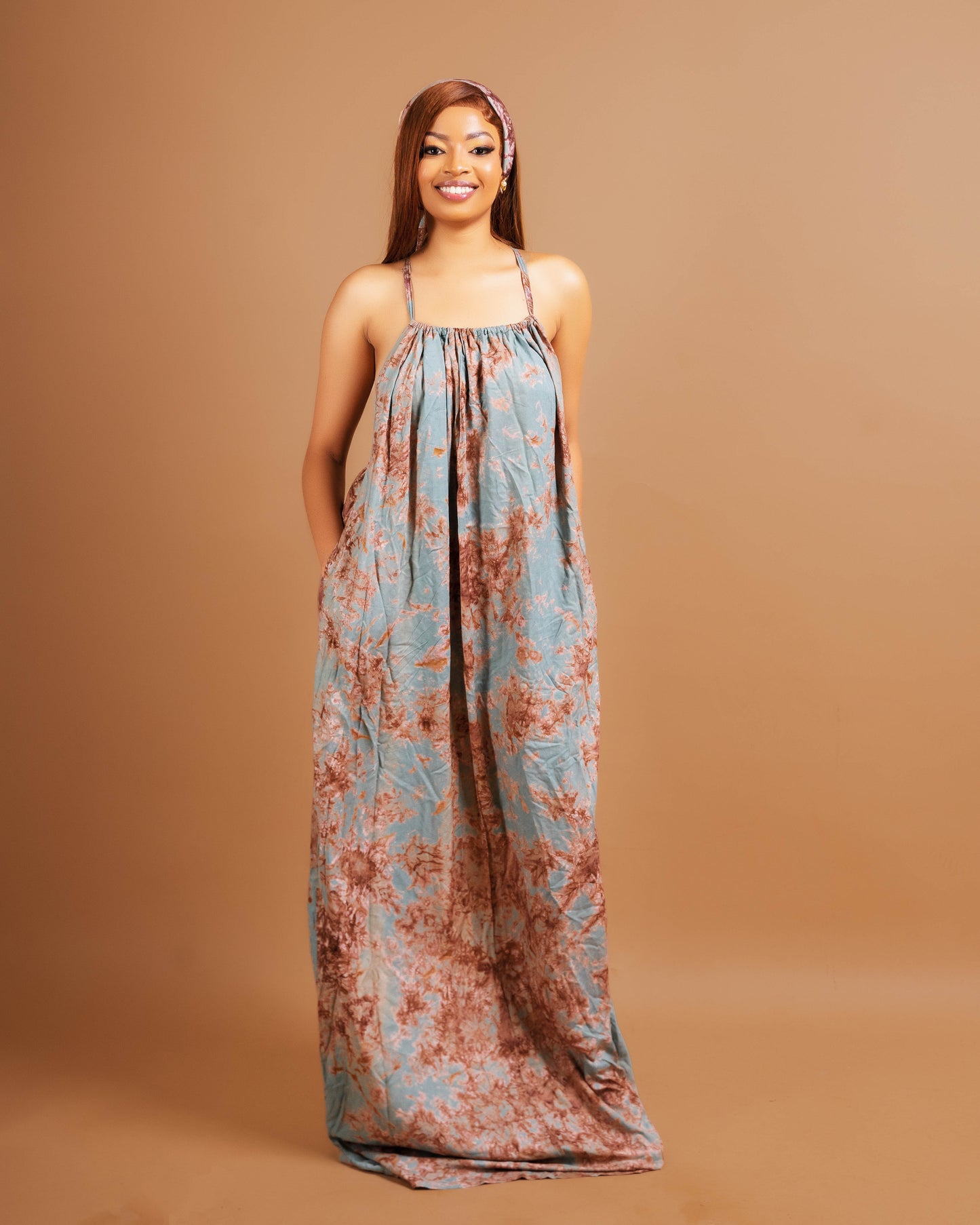 Zia Backless Maxi Dress | with in built boob support and head wrap - Gray