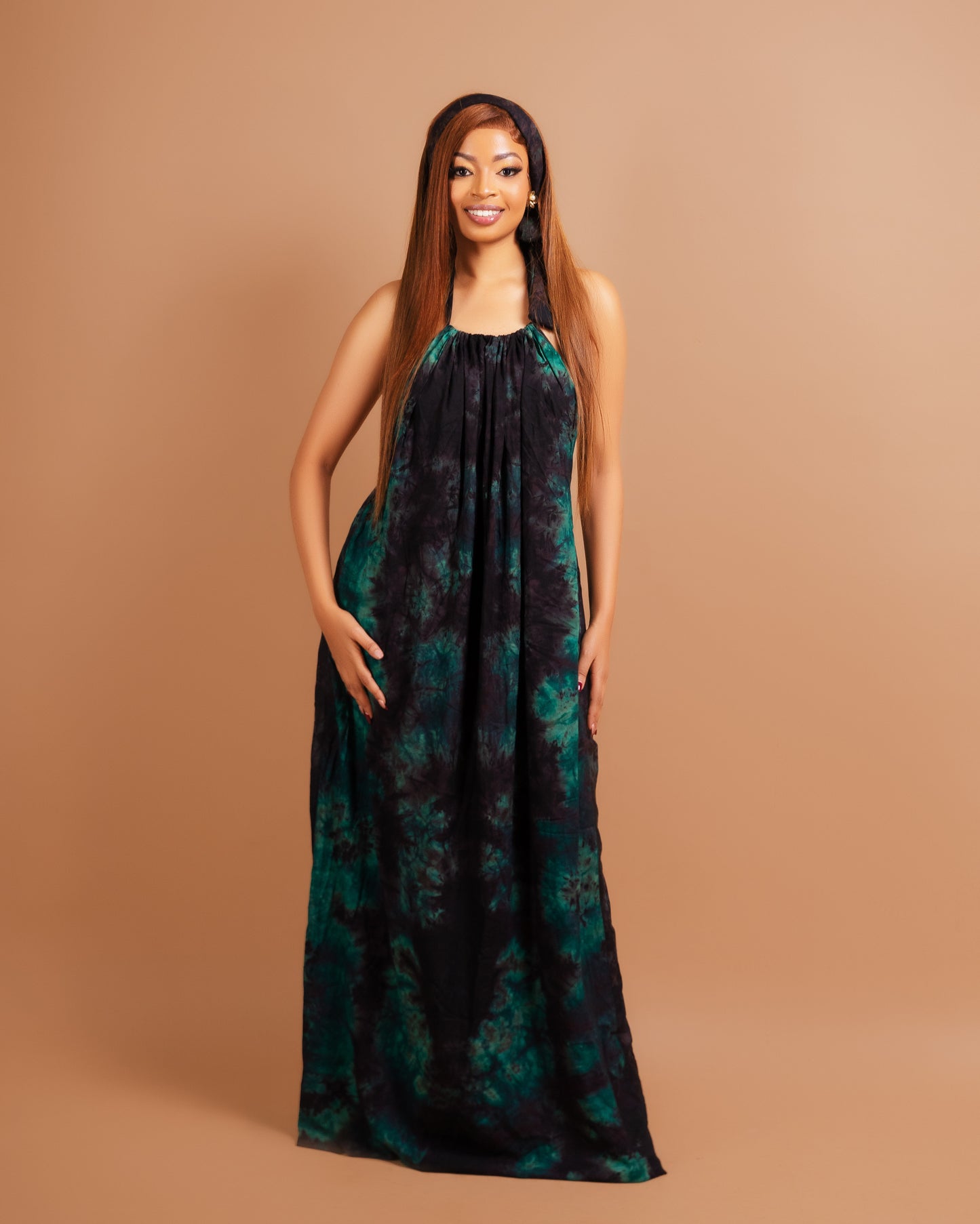 Zia Backless Maxi Dress | with in built boob support and head wrap - Green