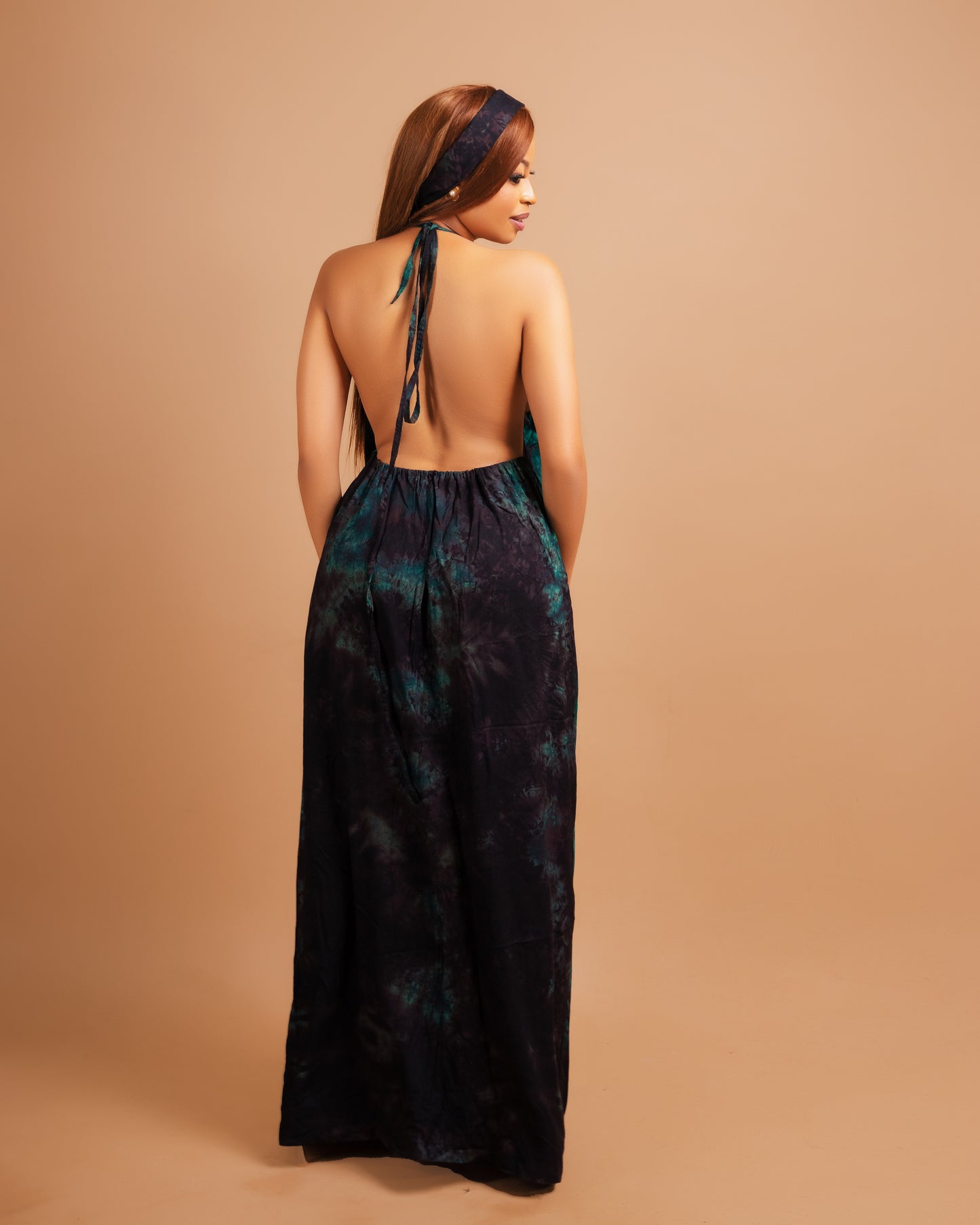 Zia Backless Maxi Dress | with in built boob support and head wrap - Green
