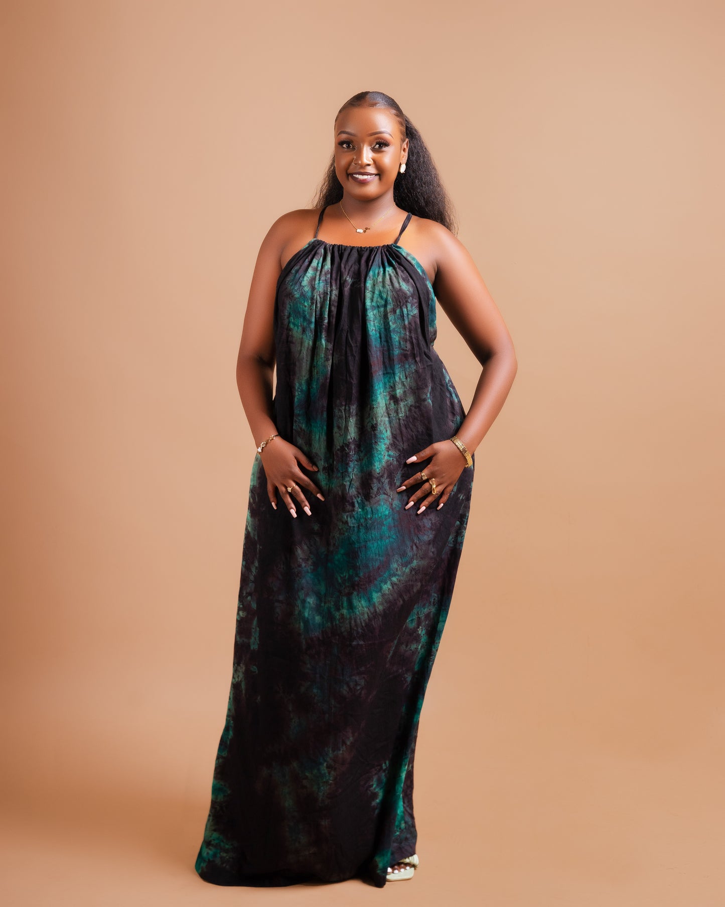 Zia Backless Maxi Dress | with in built boob support and head wrap - Green