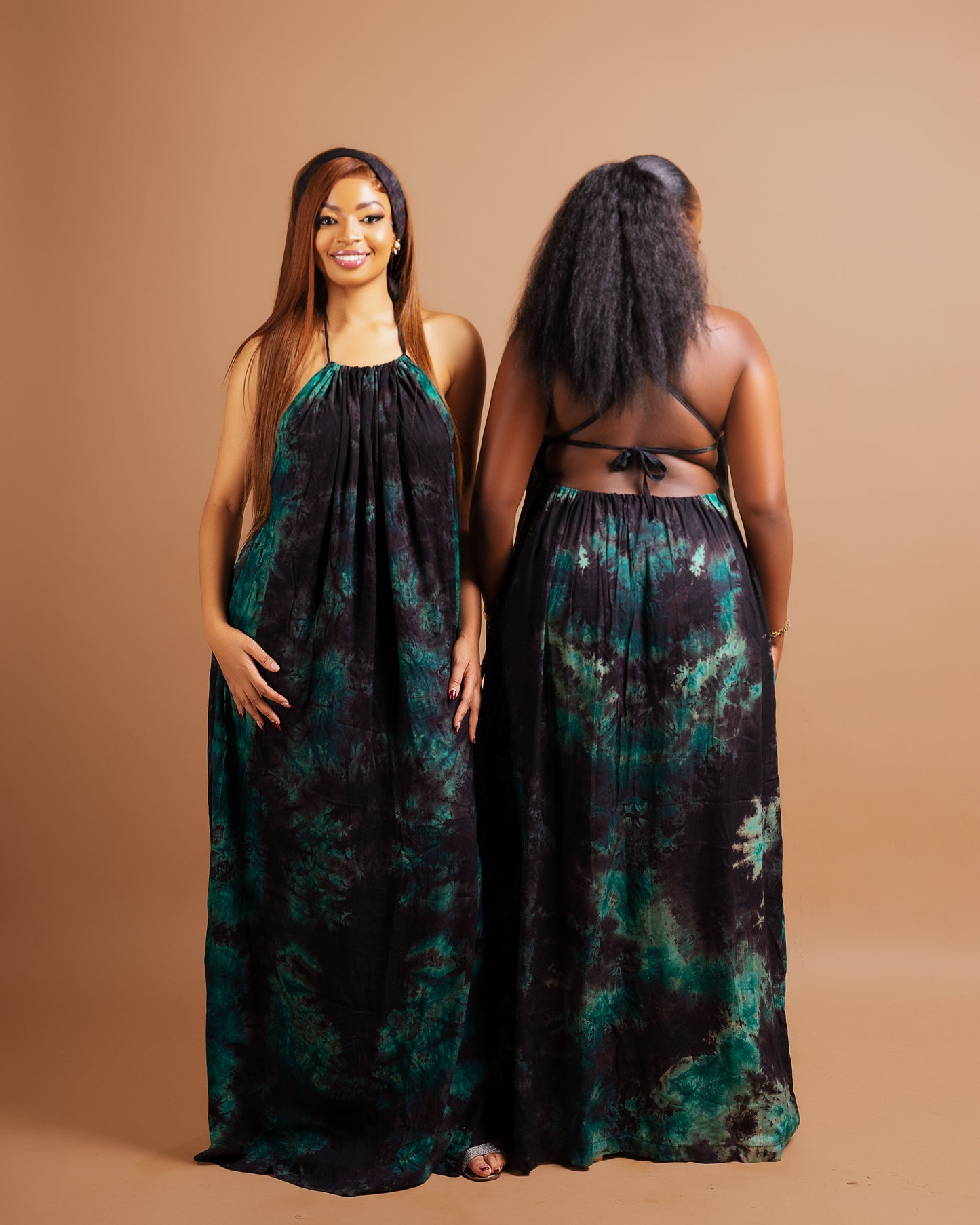 Zia Backless Maxi Dress | with in built boob support and head wrap - Green