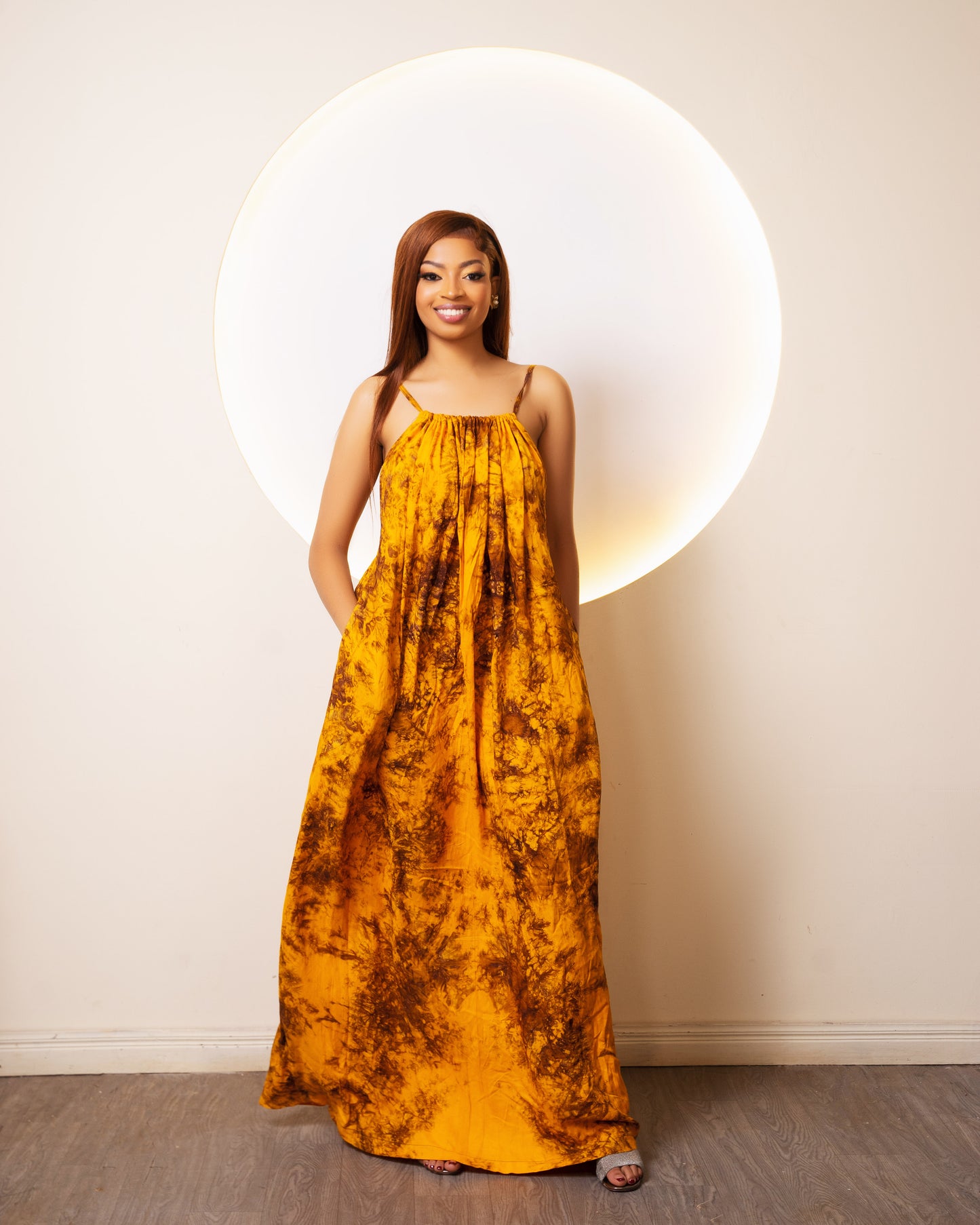 Zia Backless Maxi Dress | with in built boob support and head wrap -Yellow