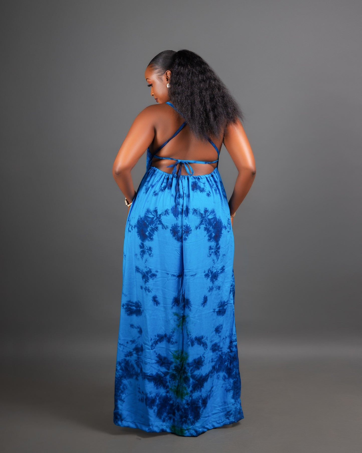 Zia Backless Maxi Dress | with in built boob support and head wrap - Blue