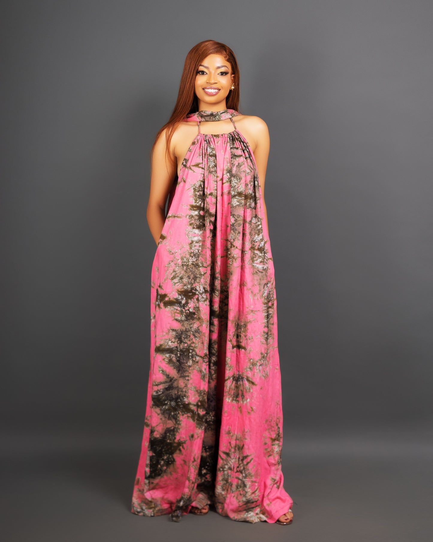 Zia Backless Maxi Dress | with in built boob support and head wrap- Pink