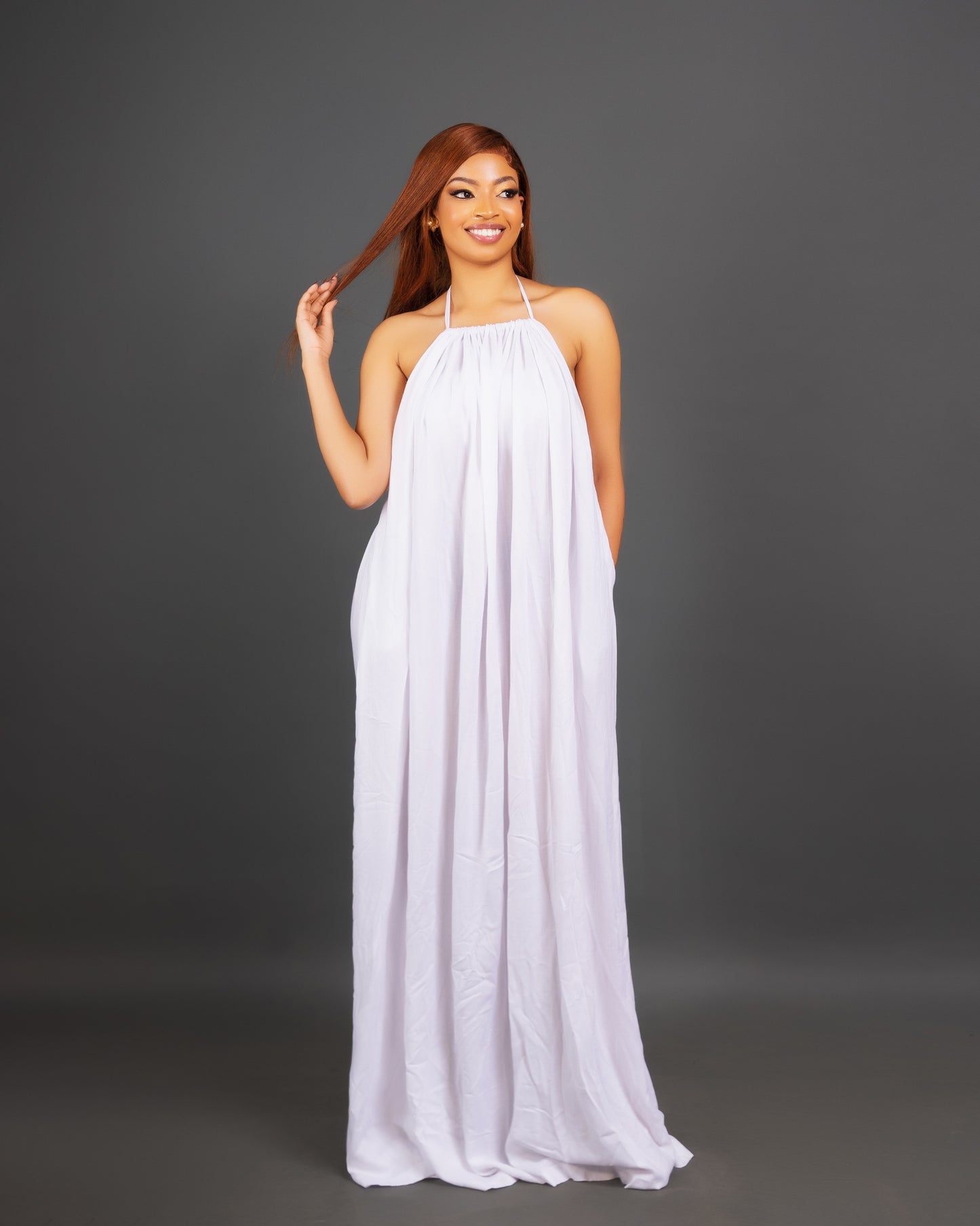 Zia Backless Maxi Dress | with in built boob support and head wrap - White