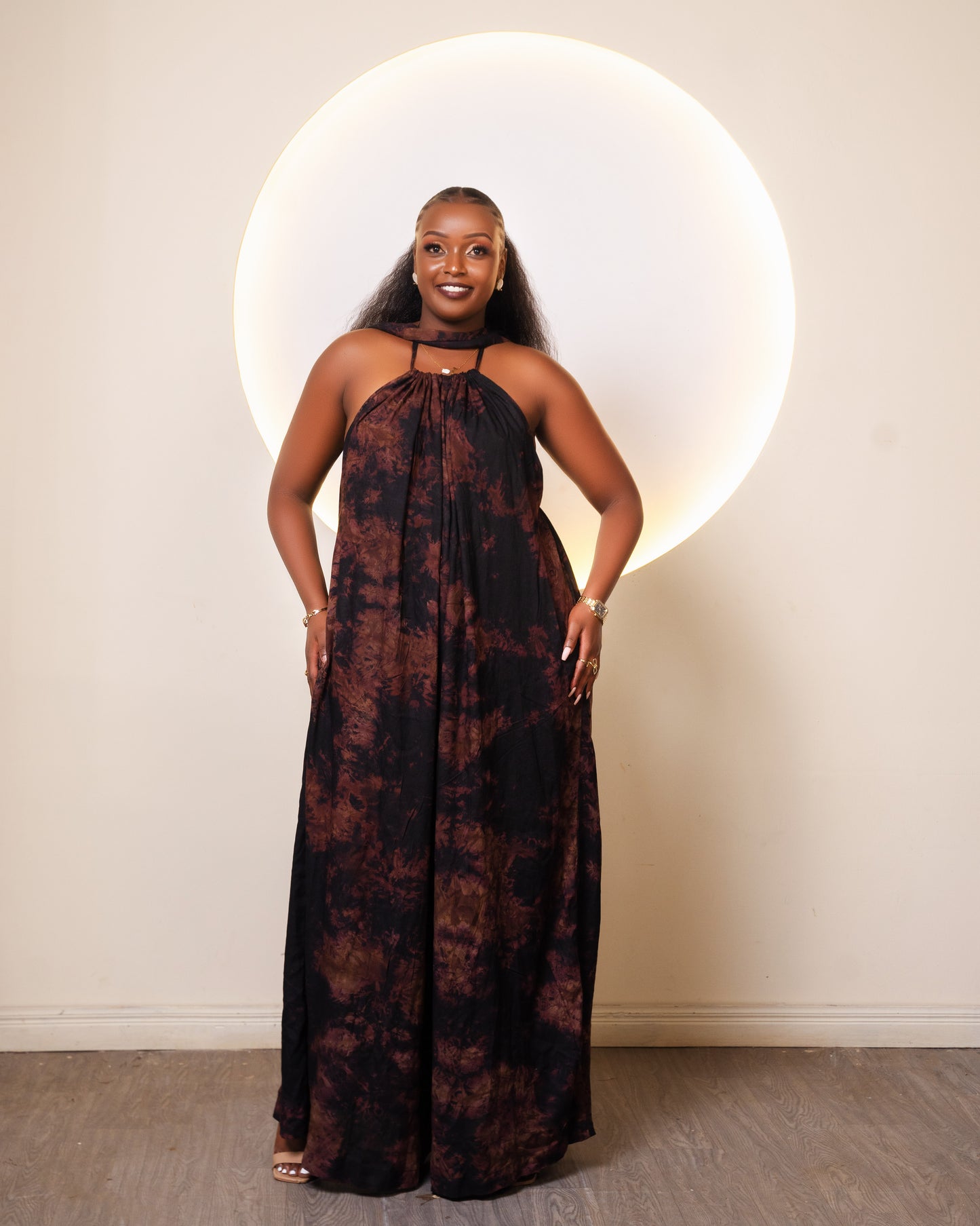 Zia Backless Maxi Dress| with in built boob support and head wrap - Brown