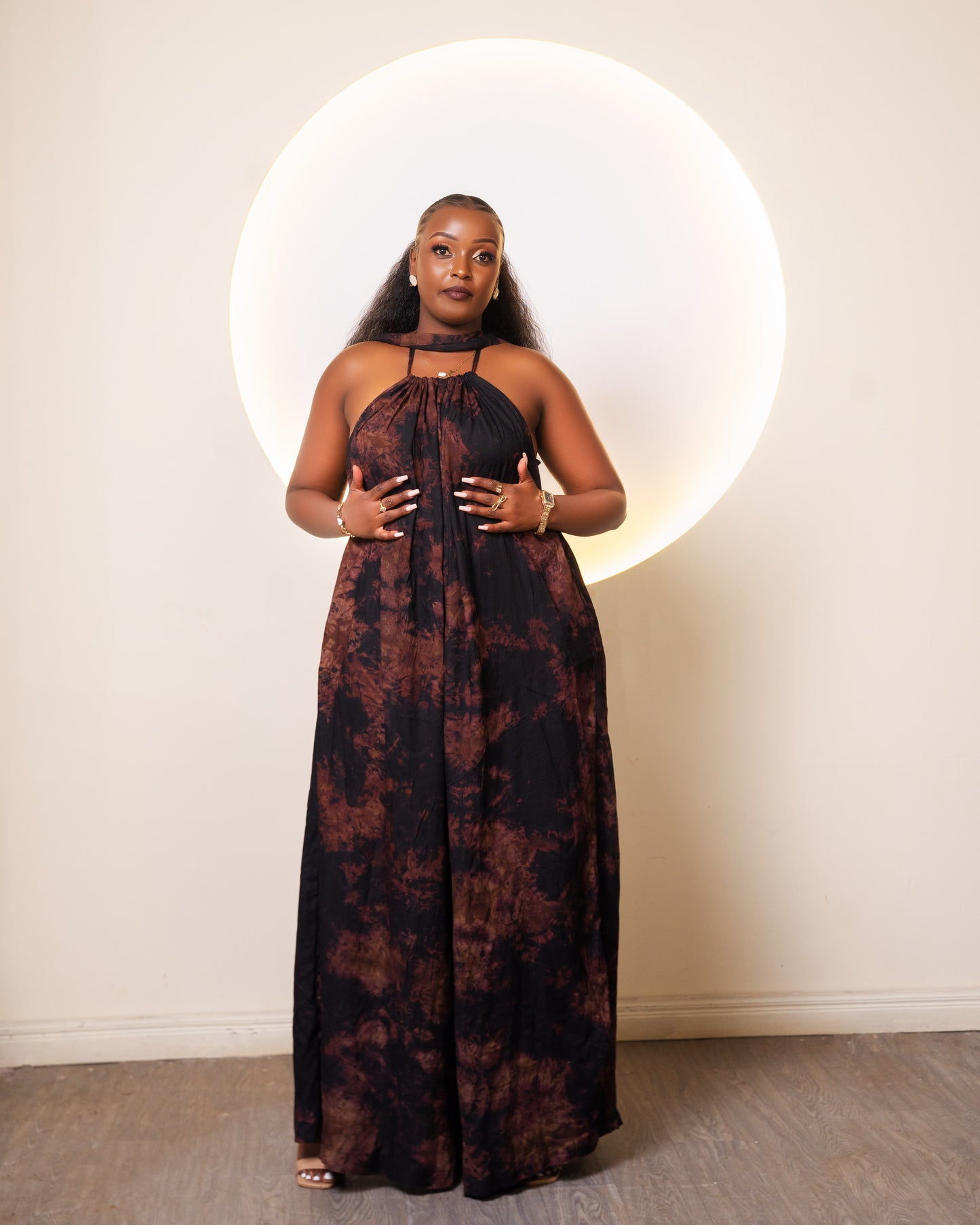 Zia Backless Maxi Dress| with in built boob support and head wrap - Brown
