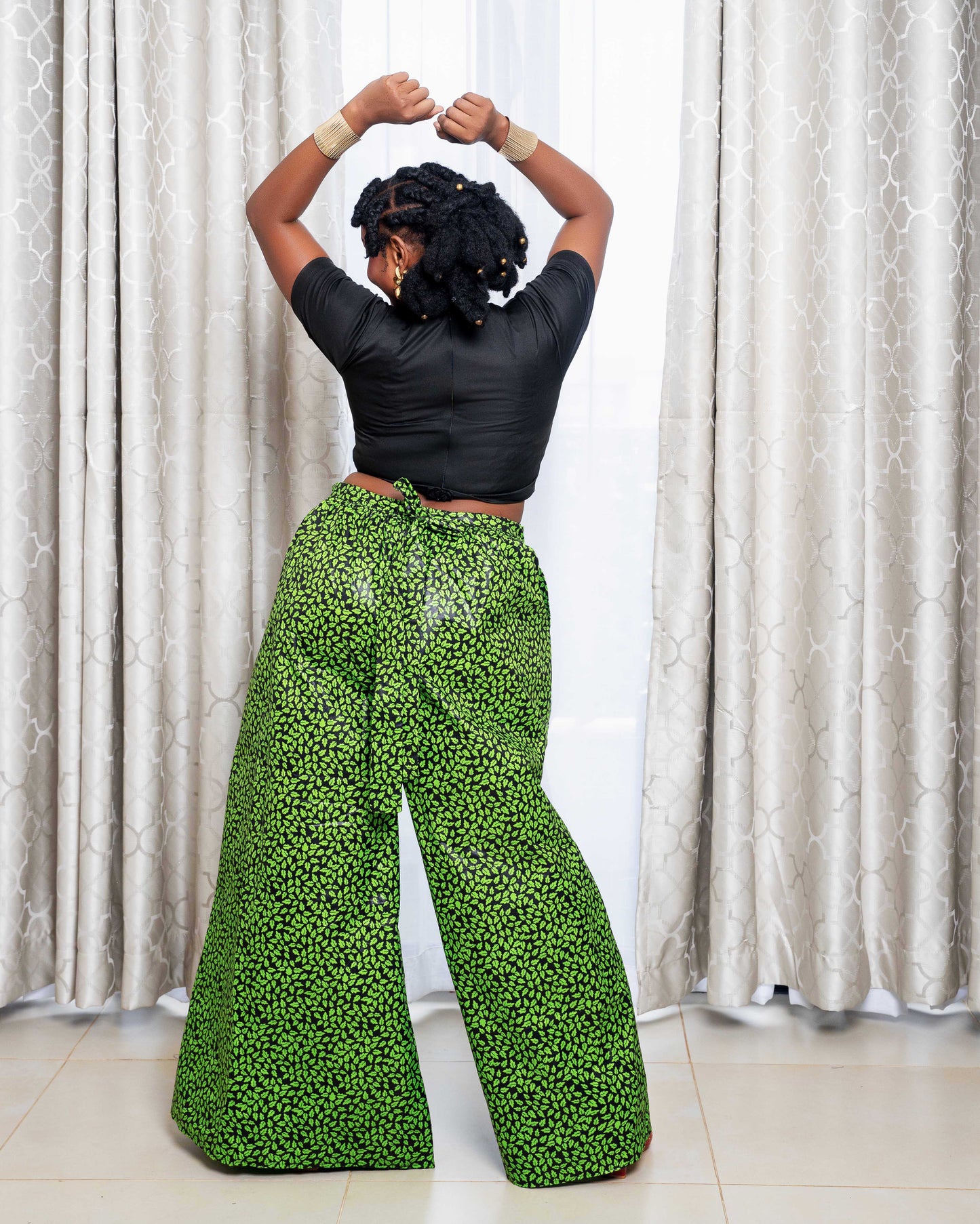 Hamza Women's Black African Print Applique Crop Top  - Green