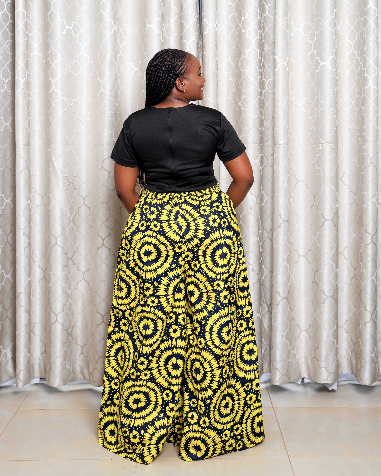 Hamza Women's Black African Print Applique Crop Top - Yellow