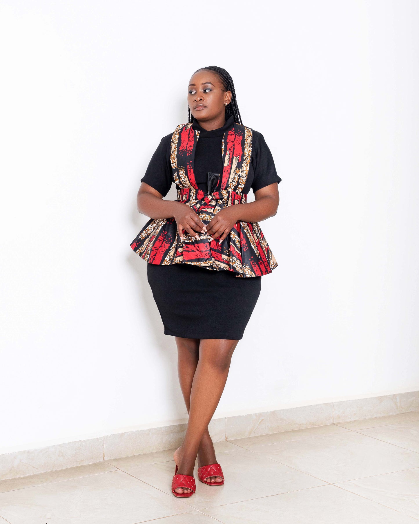 Gaga Women's African Print Peplum Light Coat - Red