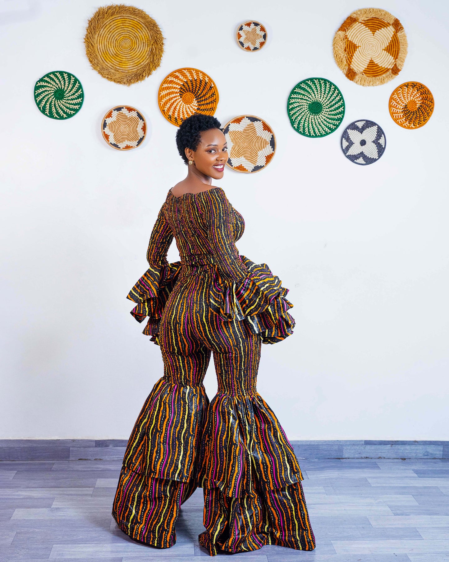 Kimi African Print Bell Bottom Pants  - Brown